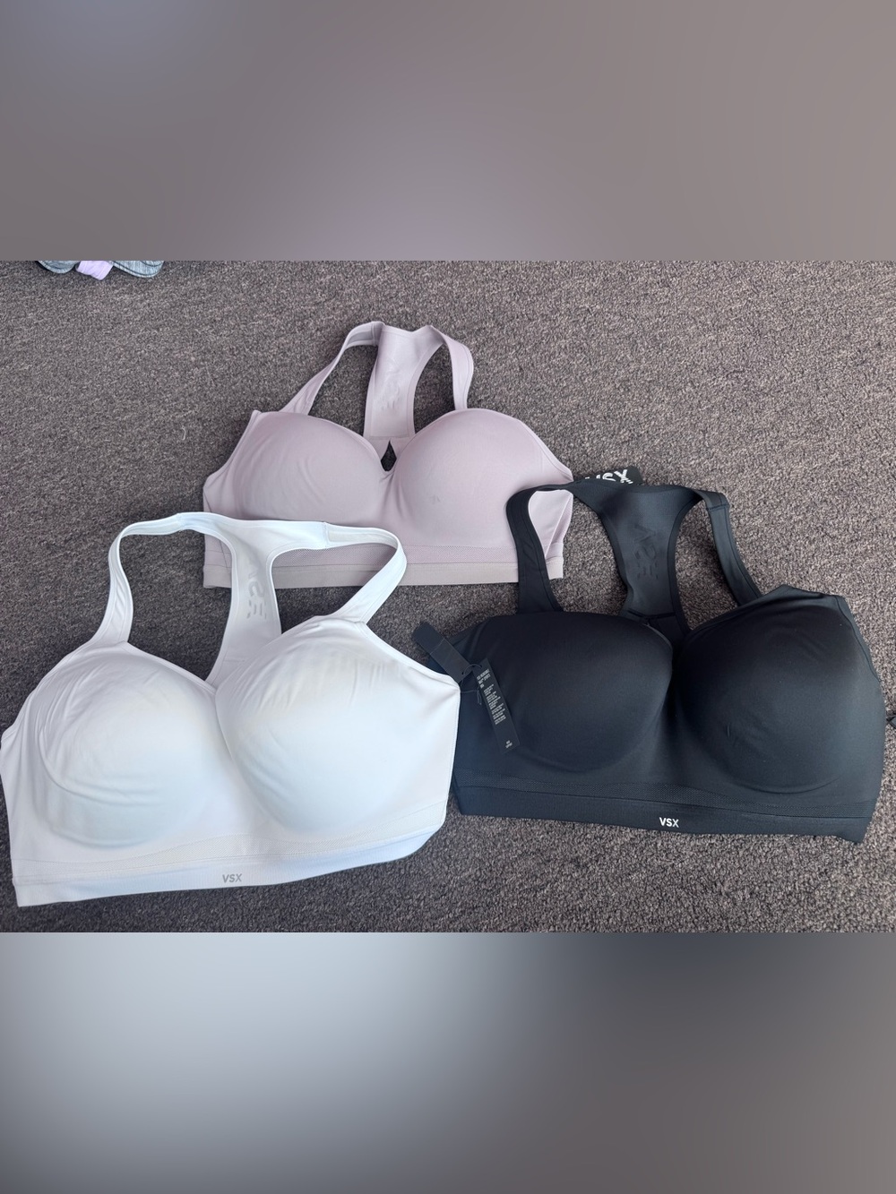 Victoria's Secret VSX Racerback Sports Bras — White, Black, Light Mauve